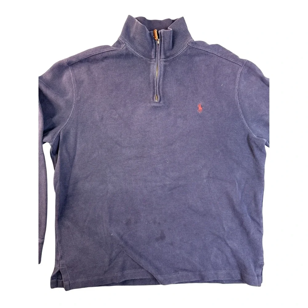Polo Ralph Lauren Mens Large Navy Blue Cotton Quarter Zip Pullover Sweater Faded